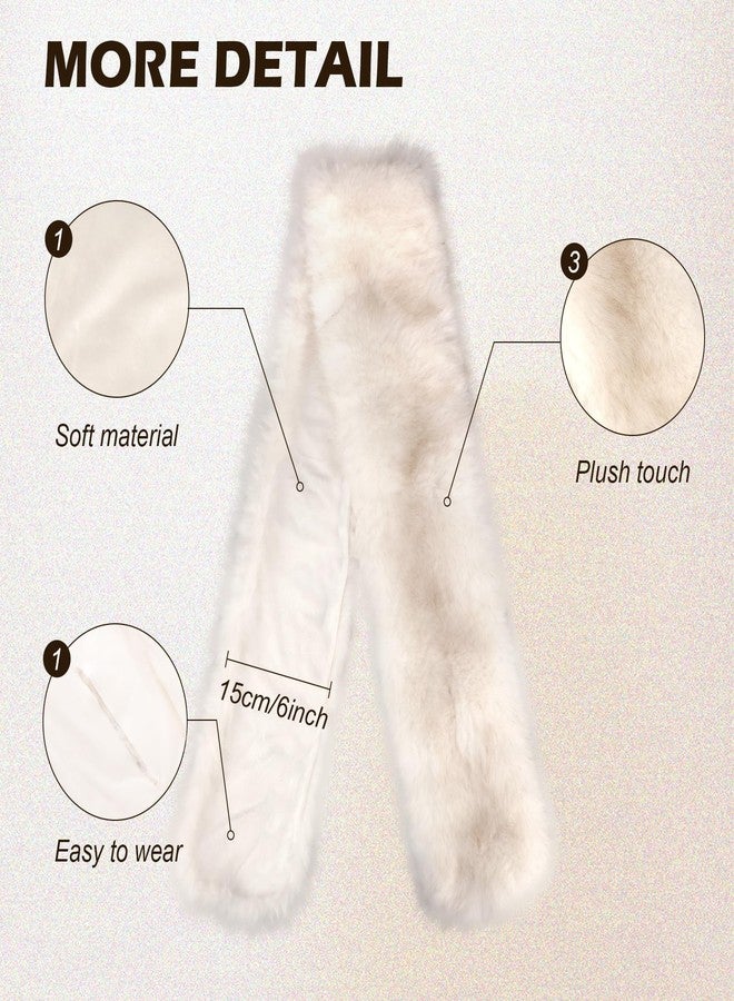XEPST Women's Faux Fur Collar Scarf Wrap,Faux Fur Shawl Winter Neck Warmer Fluffy Scarf (White With Tips) - Image 3